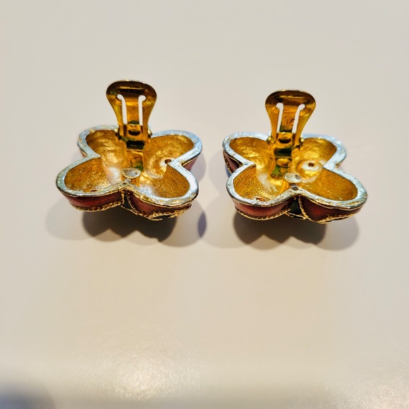 Rare Blanca Large Clip Earrings - Black & Amber Enamel with Rhinestones, 70s/80s